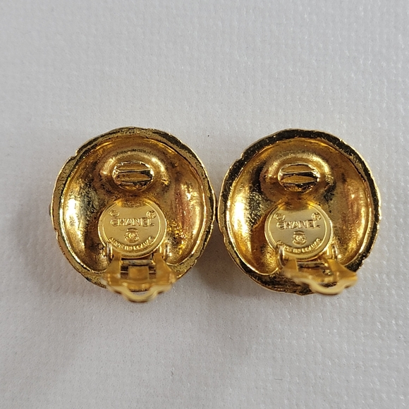 CHANEL Quilted Rhinestone Gold Tone Earrings - Picture 9 of 12